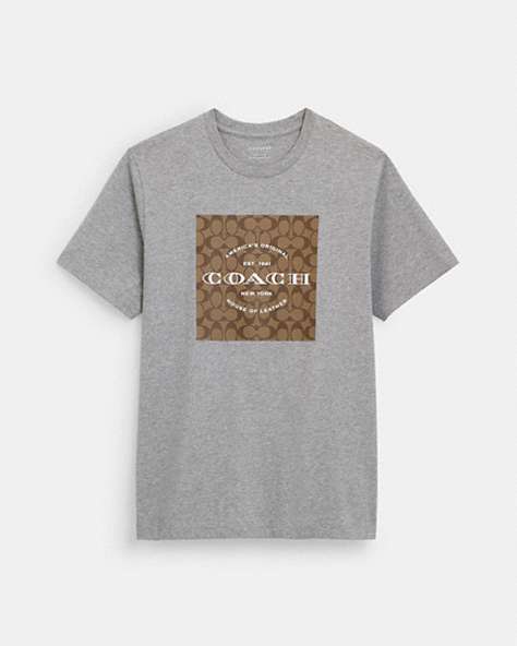 COACH®,SIGNATURE SQUARE T-SHIRT IN ORGANIC COTTON,cotton,Heather Grey,Front View