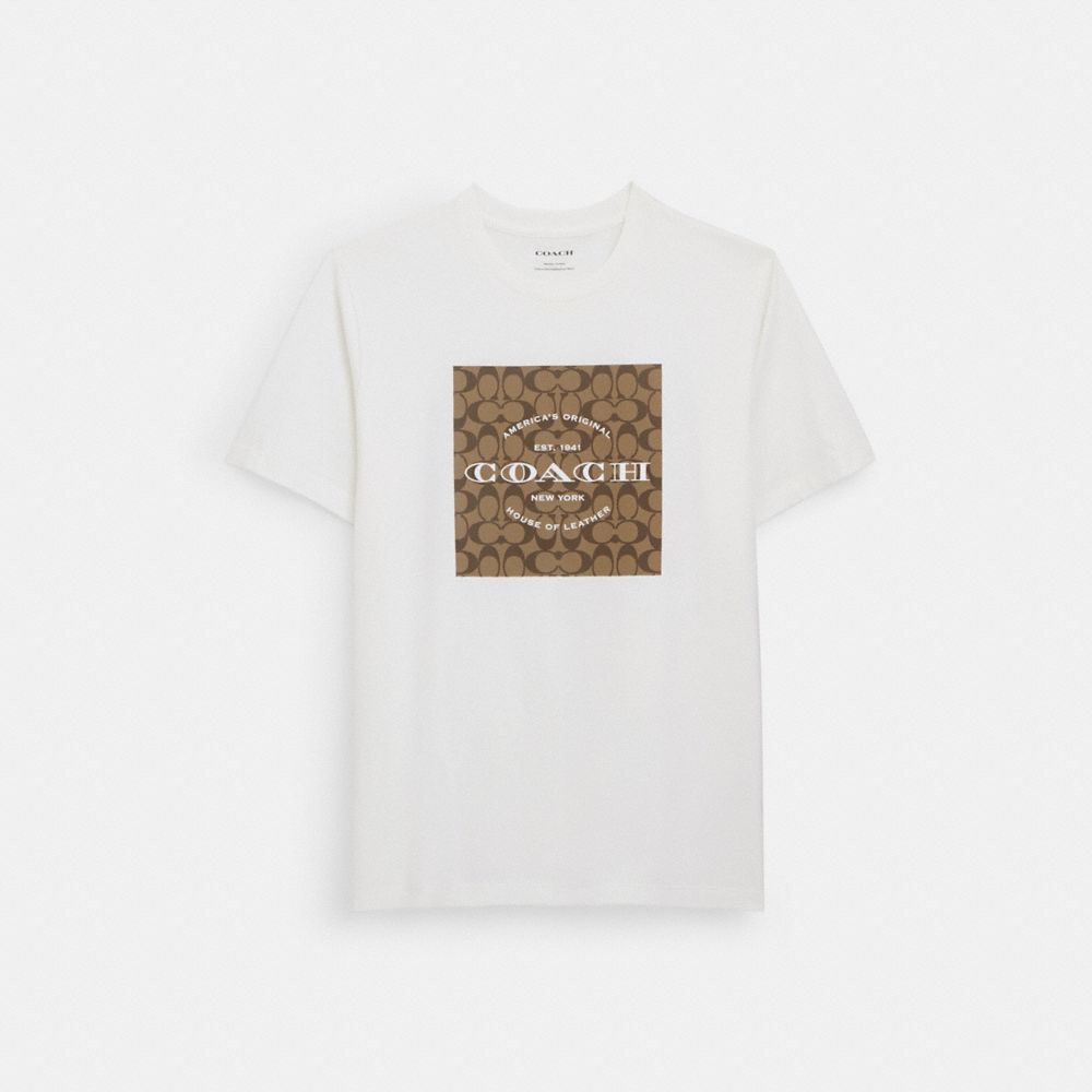 COACH®,SIGNATURE SQUARE T-SHIRT IN ORGANIC COTTON,White,Front View