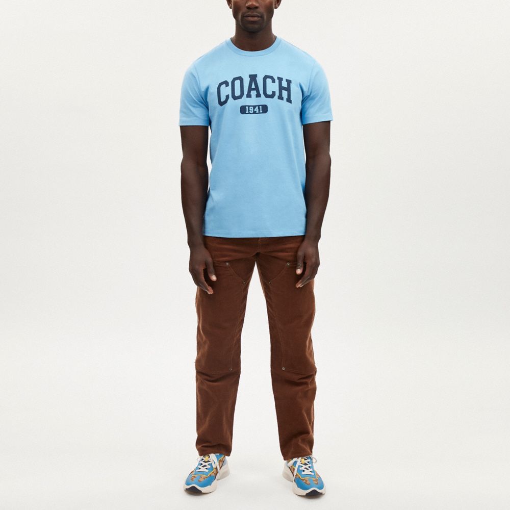 COACH®,VARSITY T-SHIRT IN ORGANIC COTTON,Light Blue,Scale View