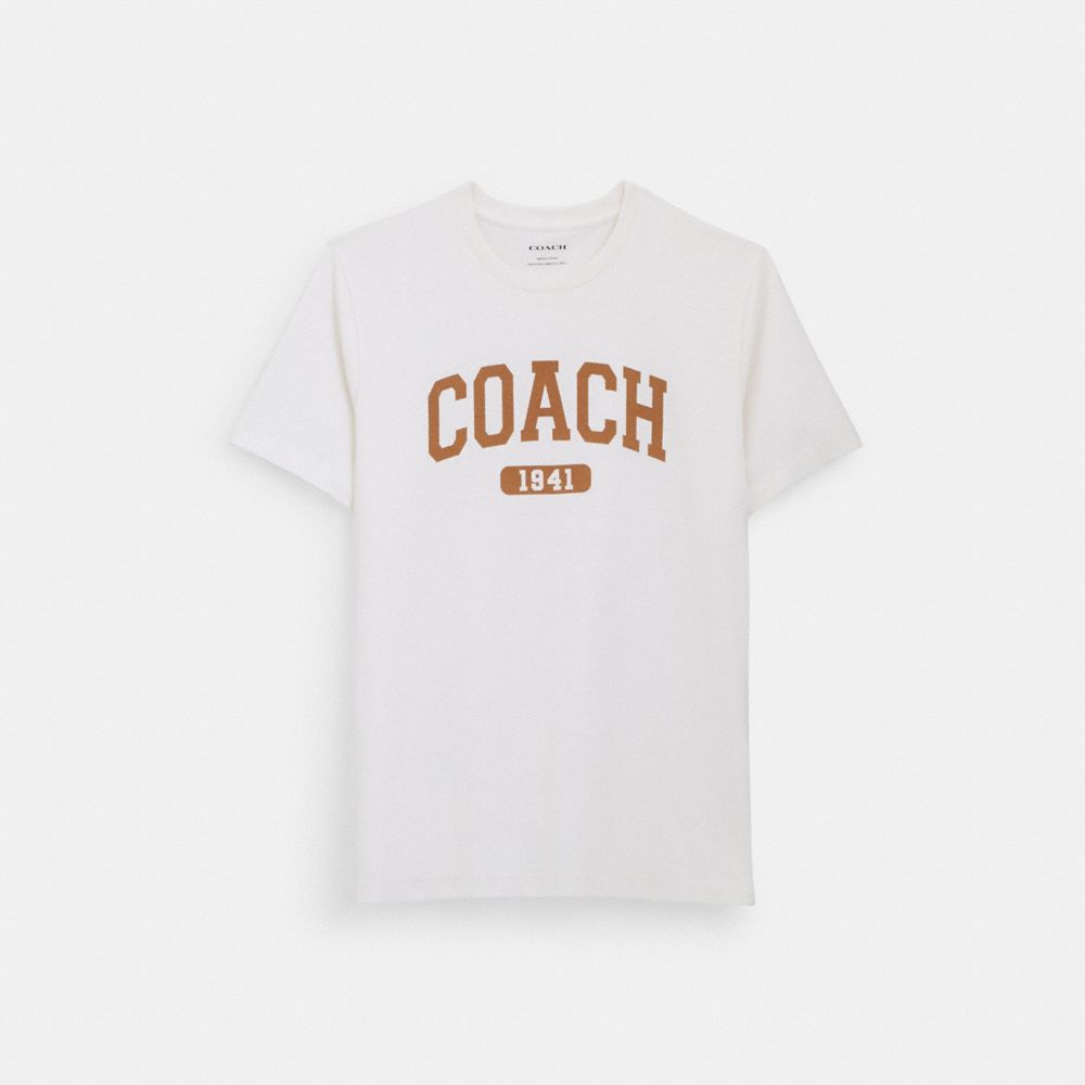 COACH®,T-SHIRT VARSITY EN COTON BIOLOGIQUE,coton,Ivoire,Front View