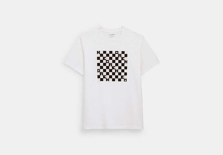 Shop Coach Outlet Checkerboard T-shirt In Organic Cotton In Black And White