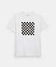 COACH®,CHECKERBOARD T-SHIRT IN ORGANIC COTTON,cotton,Black And White,Front View