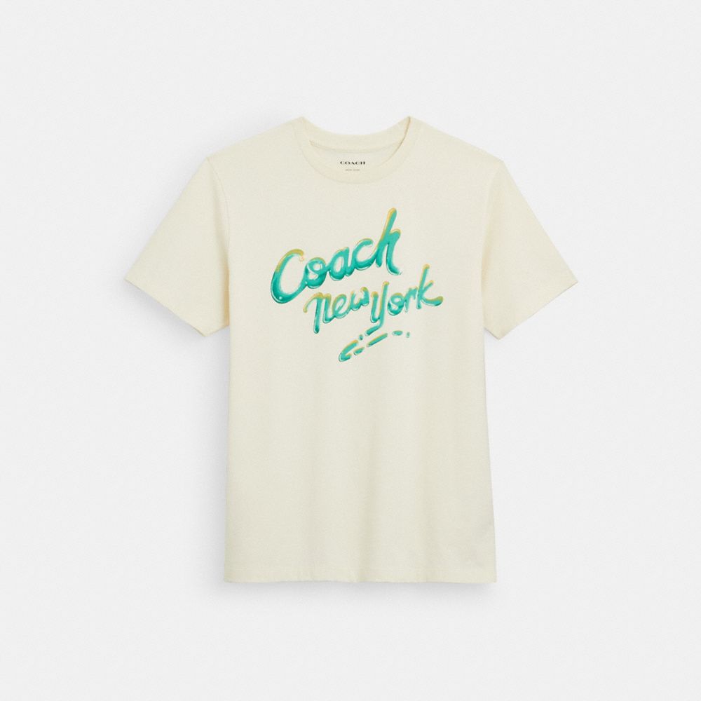 COACH®,NEW YORK T-SHIRT IN ORGANIC COTTON,cotton,Cream,Front View