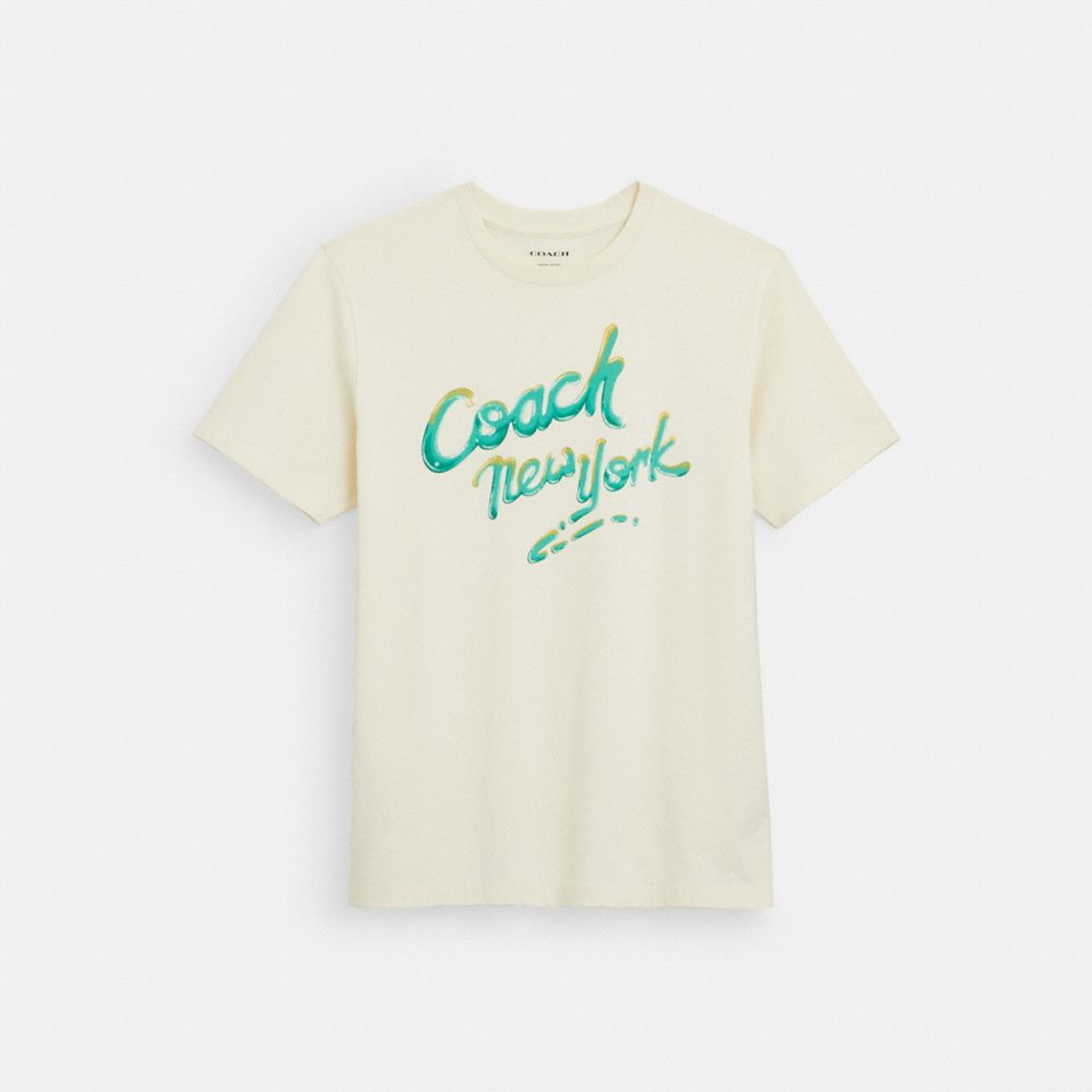 COACH®,T-SHIRT NEW YORK EN COTON BIOLOGIQUE,Coton,Crème,Front View