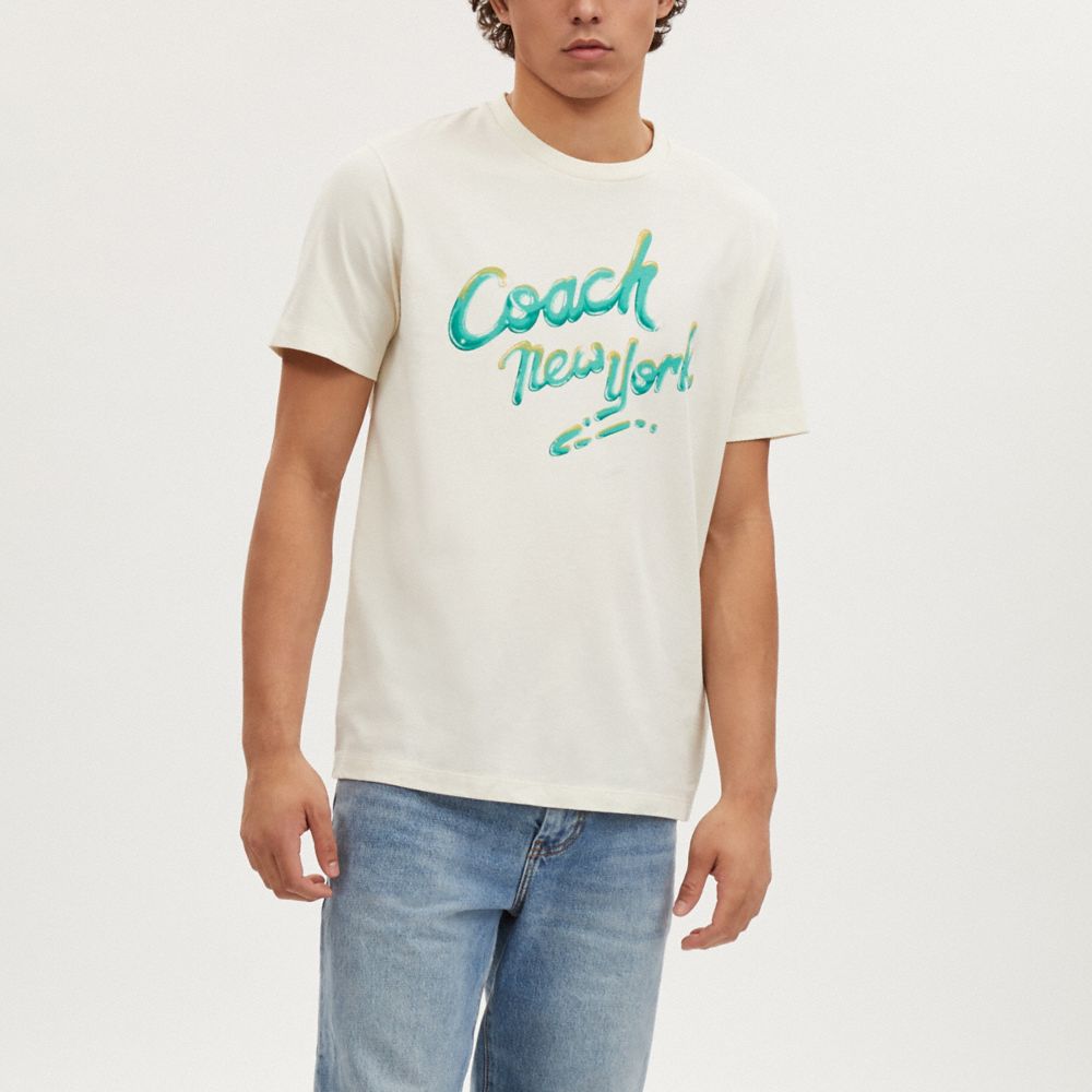 COACH®,NEW YORK T-SHIRT IN ORGANIC COTTON,cotton,Cream,Scale View