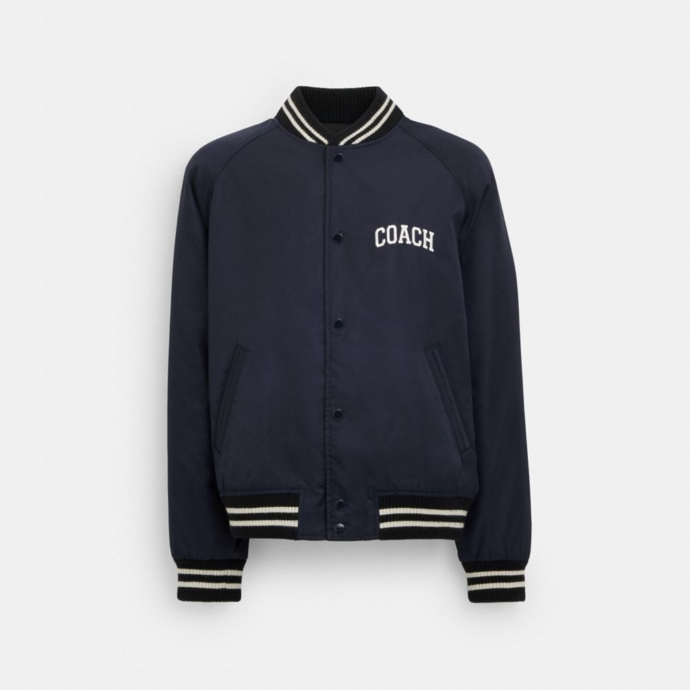 COACH®,SCOUT JACKET IN RECYCLED NYLON,cotton,Navy,Front View