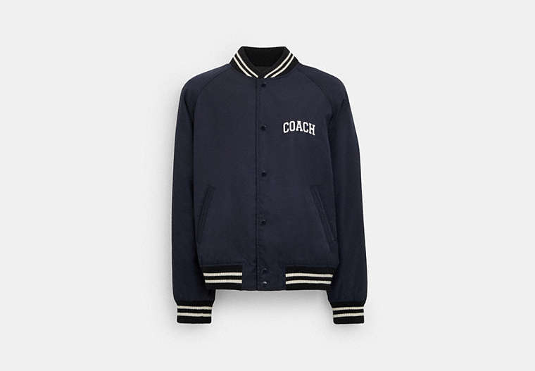 COACH®,SCOUT JACKET IN RECYCLED NYLON,cotton,Navy,Front View