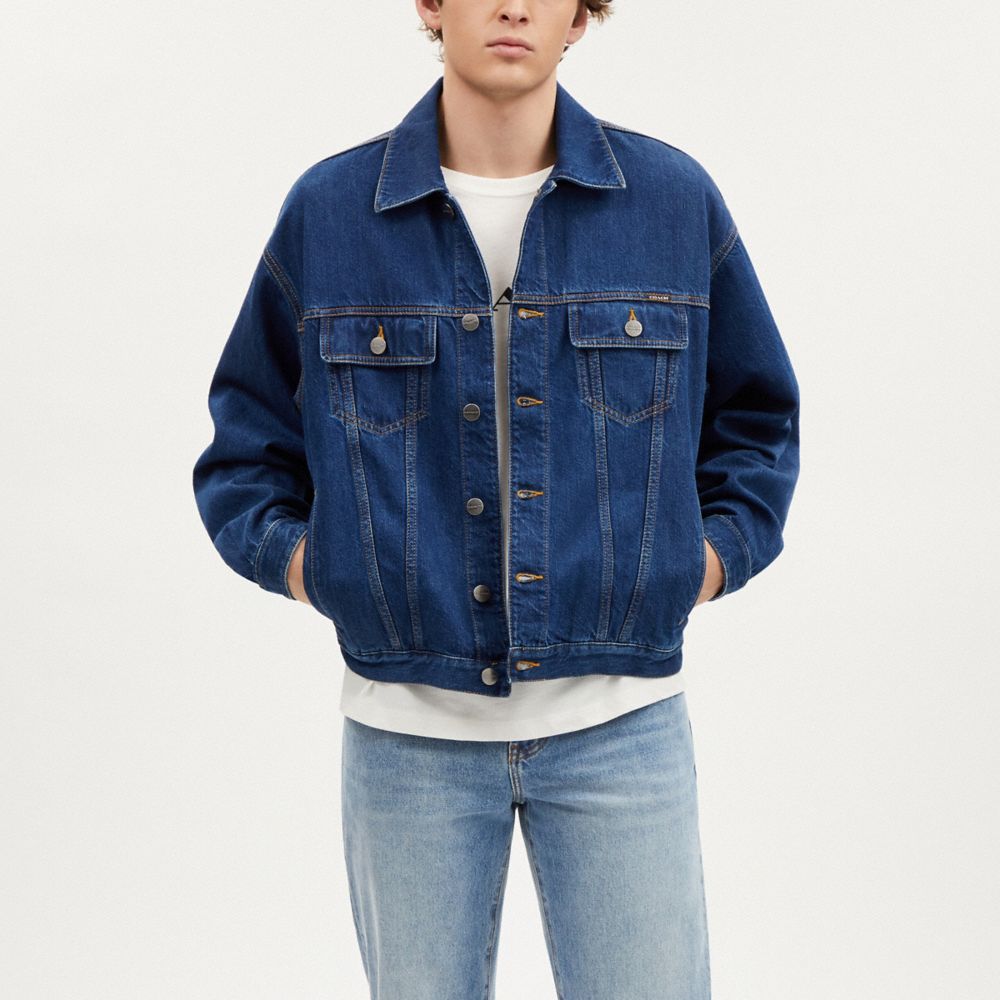 COACH®,DENIM  JACKET,Dark Wash,Scale View