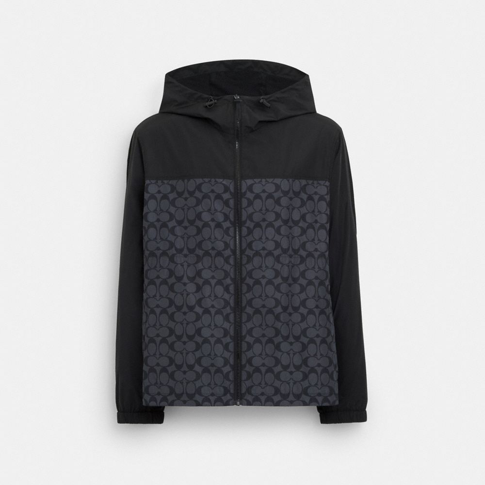 Coach Outlet Signature Full Zip Windbreaker In Charcoal Signature