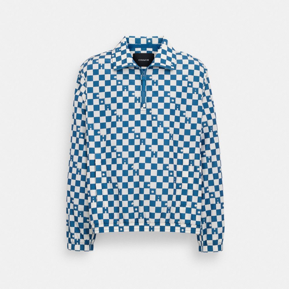 COACH®,チェッカーボード クォーター ジップ ウインドブレーカー,ジャケット&コート,ﾌﾞﾙｰﾏﾙﾁｶﾗｰ