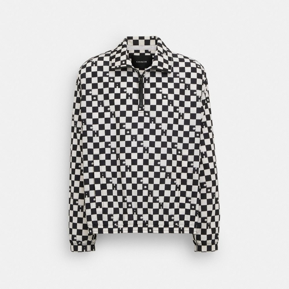 Shop Coach Outlet Checkerboard Quarter Zip Windbreaker In Black And White