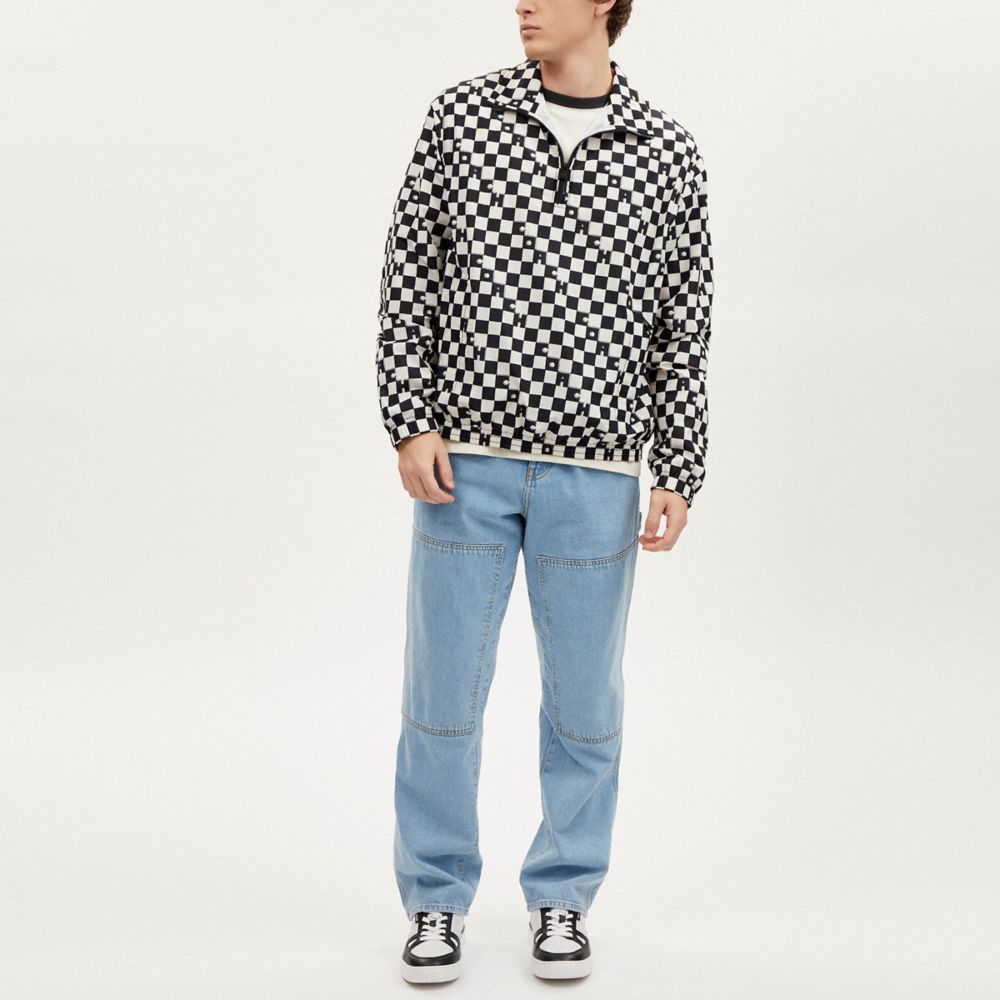 COACH®,CHECKERBOARD QUARTER ZIP WINDBREAKER,Black And White,Scale View