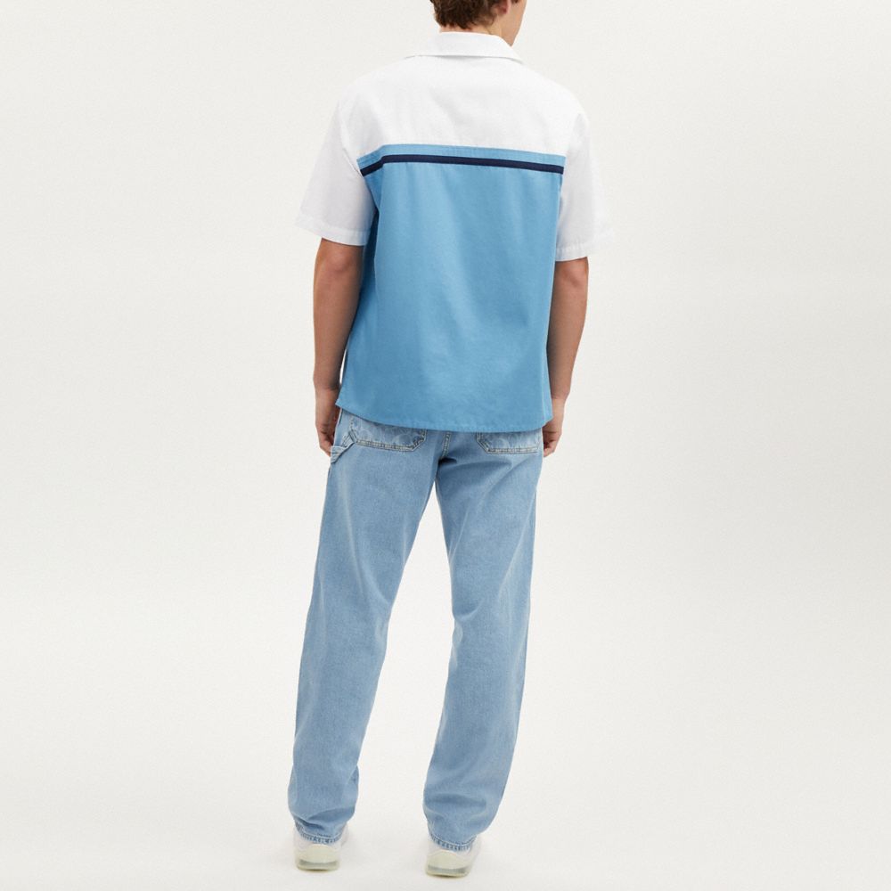 COACH®,SCOUT SHIRT IN ORGANIC COTTON,Blue Multicolor,Scale View