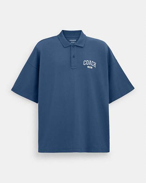 COACH®,RELAXED POLO,cotton,Navy,Front View