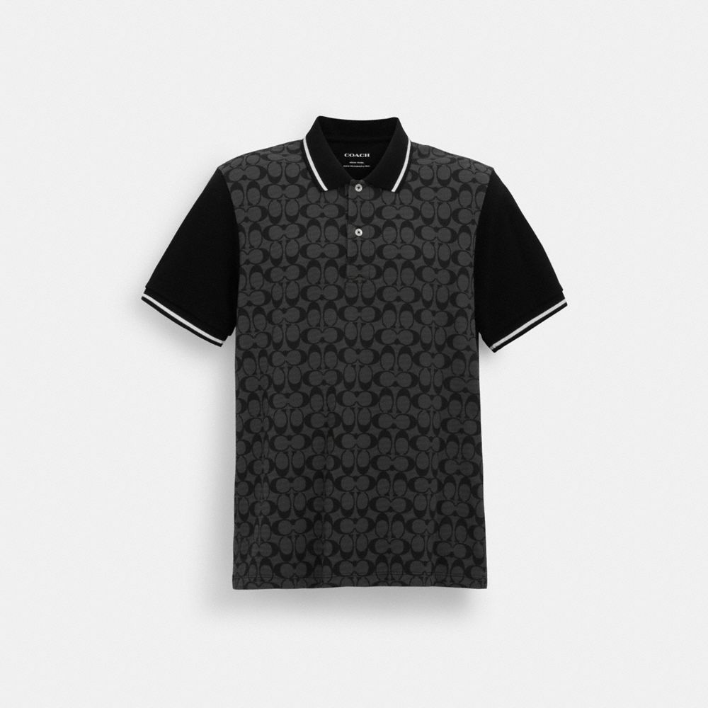 COACH®,SIGNATURE POLO,cotton,Charcoal Signature,Front View