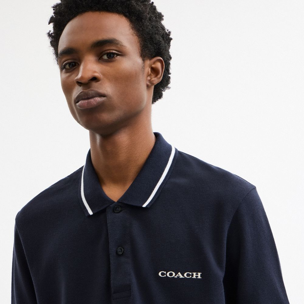 COACH®,Signature Trim Polo,Cotton,Polo Shirt,Logo,Piping,Casual,,Detail View