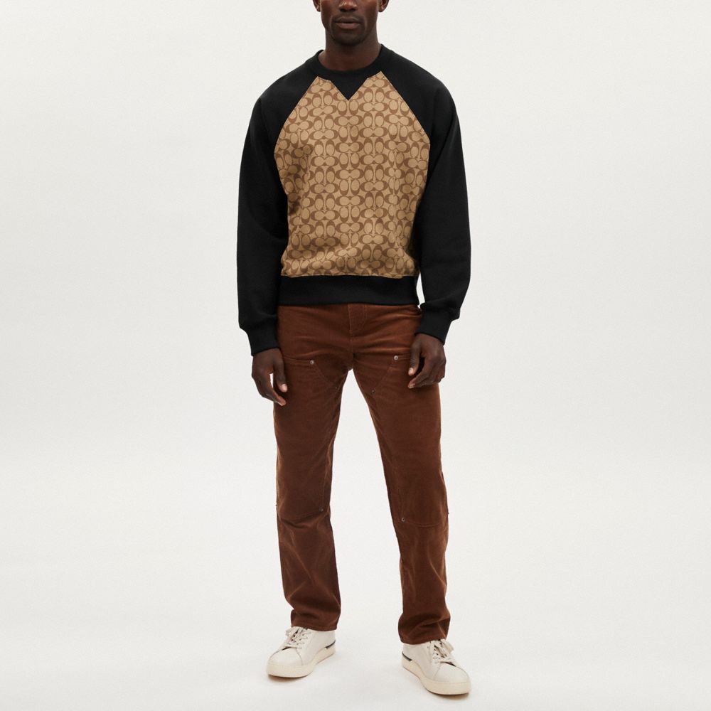 COACH®,SIGNATURE CREWNECK SWEATSHIRT,cotton,Khaki Signature,Scale View