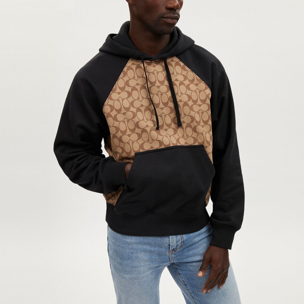 COACH®,Signature Hoodie,Cotton,Sweatshirt,Color Block,Logo,Drawstring,Casual,Multi Color,Detail View
