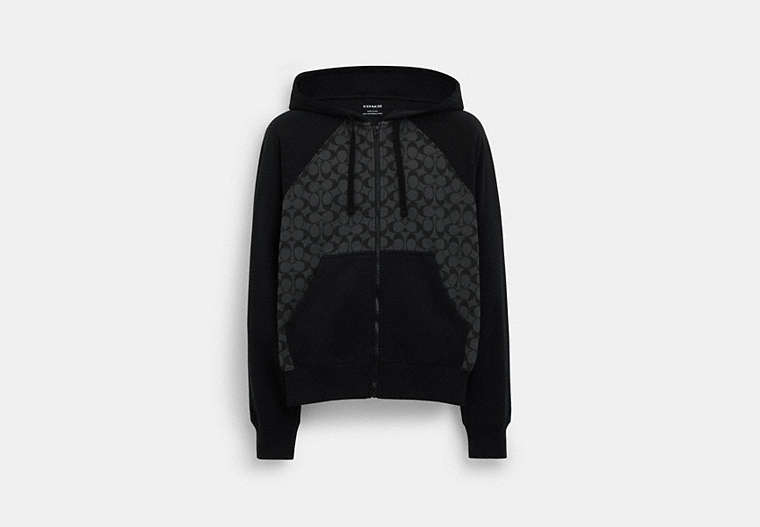 Shop Coach Outlet Signature Full Zip Hoodie In Charcoal Signature
