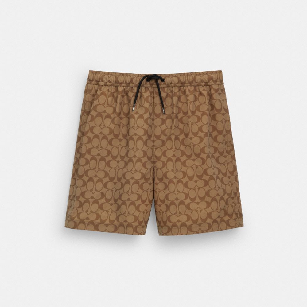 COACH®,SIGNATURE SWIM TRUNKS,Khaki Signature,Front View