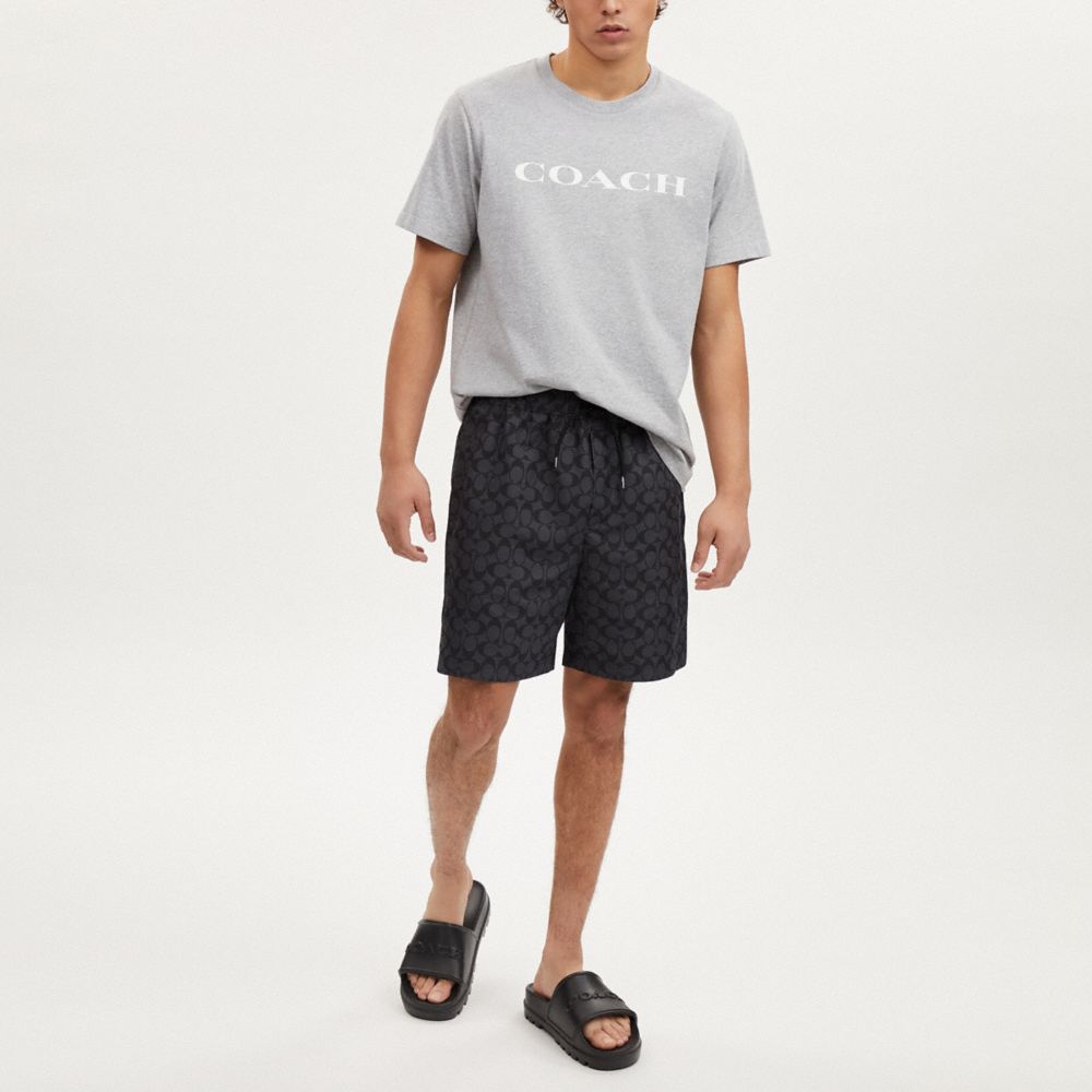 COACH®,Signature Swim Trunks,Mesh,Polyester,Board Short,Drawstring,Logo,Leisure,Gray,Scale View