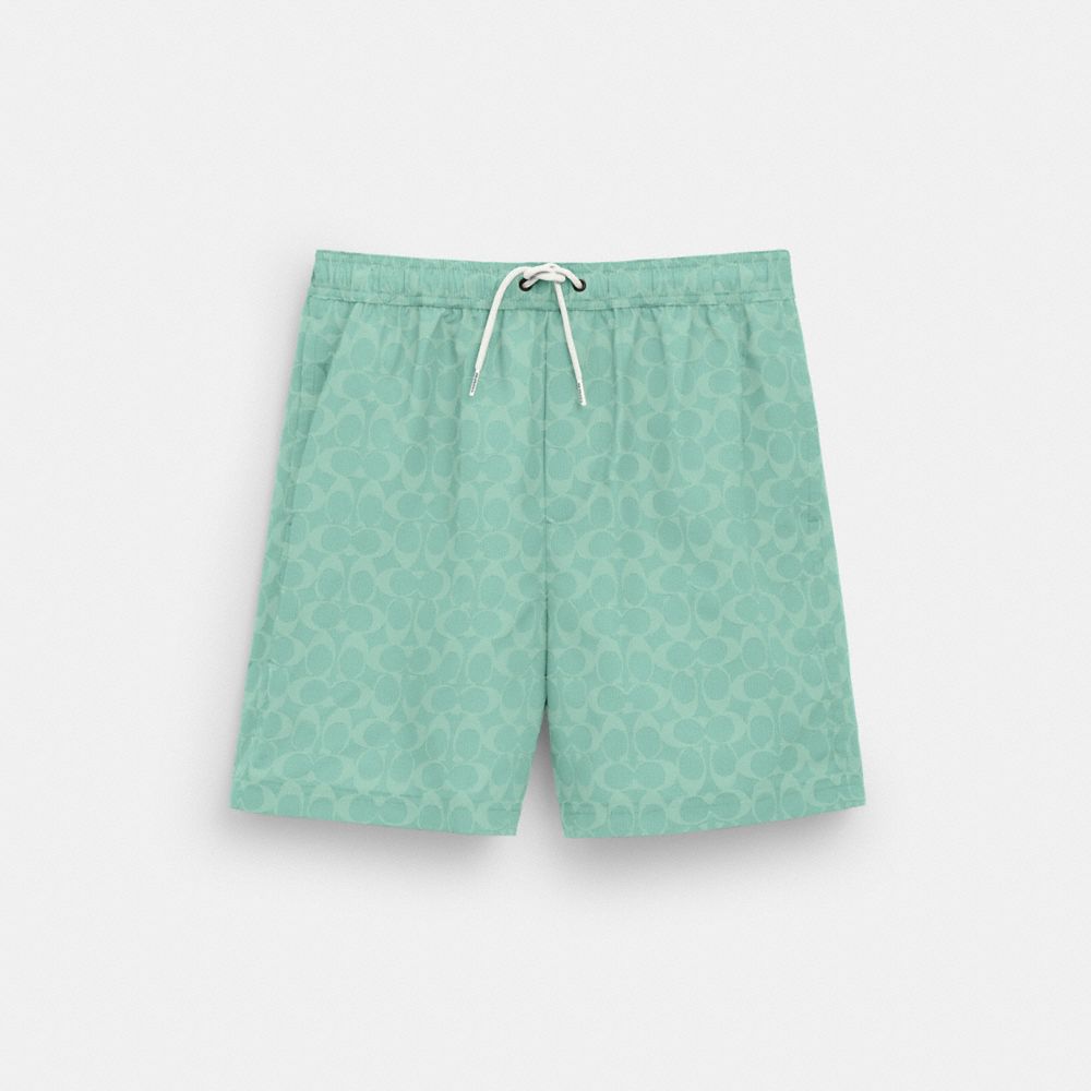 COACH®,SIGNATURE SWIM TRUNKS,Faded Blue,Front View