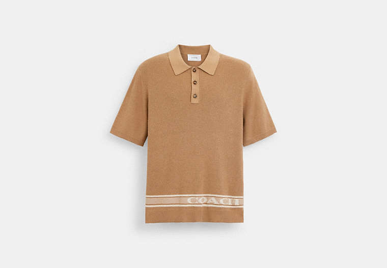 COACH®,KNIT POLO,cotton,Brown,Front View