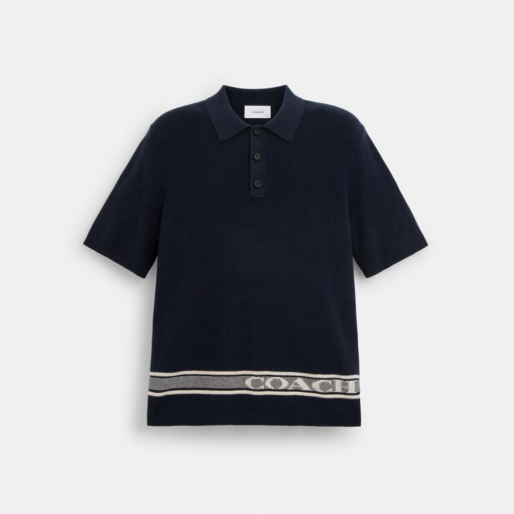 COACH®,KNIT POLO,cotton,Navy,Front View