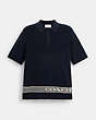 COACH®,KNIT POLO,cotton,Navy,Front View