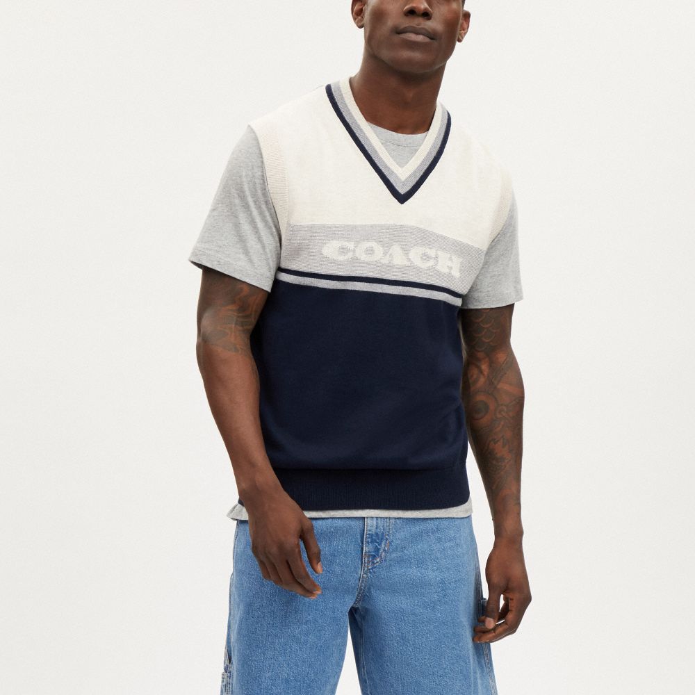 COACH®,セーター ベスト,トップス&パンツ,ﾈｲﾋﾞｰ ﾌﾞﾙｰ ﾏﾙﾁ