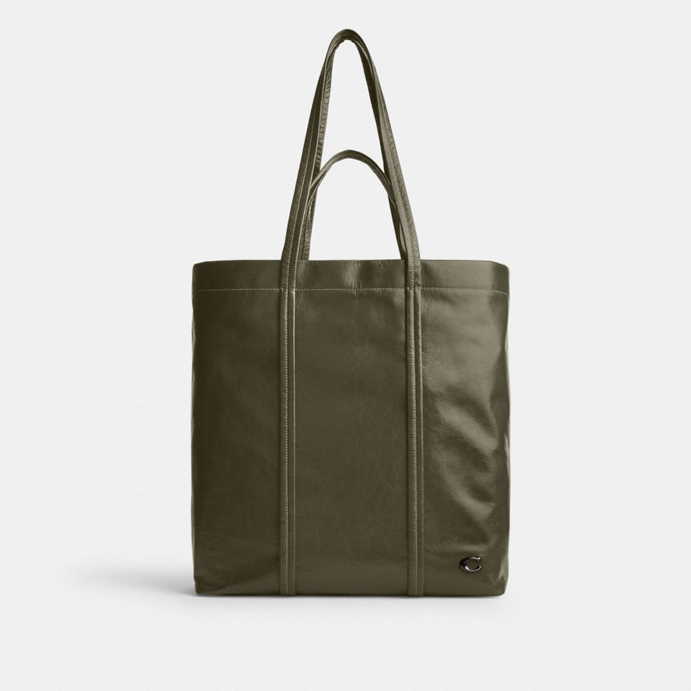 COACH®,HALL TOTE BAG,Leather,Large,Army Green,Front View