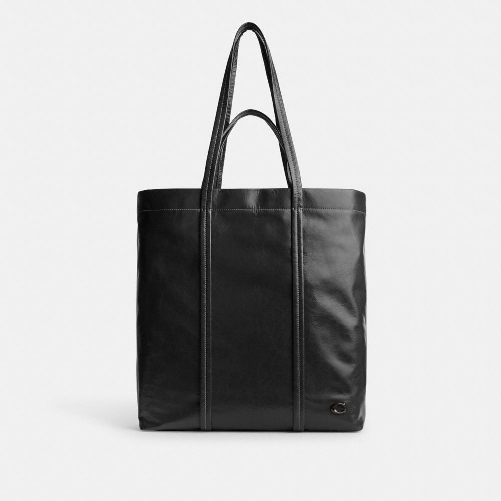 COACH®,HALL TOTE BAG,Leather,Large,Black,Front View