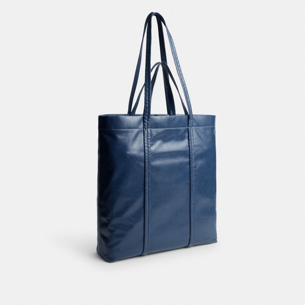 COACH®,Hall Tote Bag,Leather,Tote,Logo,Metal,Casual,Blue,Angle View