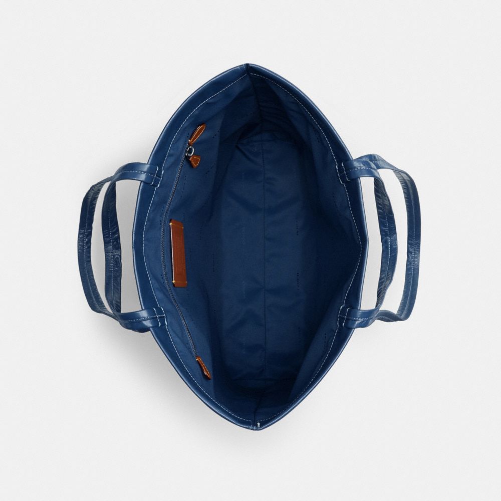 COACH®,Hall Tote Bag,Leather,Tote,Logo,Metal,Casual,Blue,Inside View,Top View