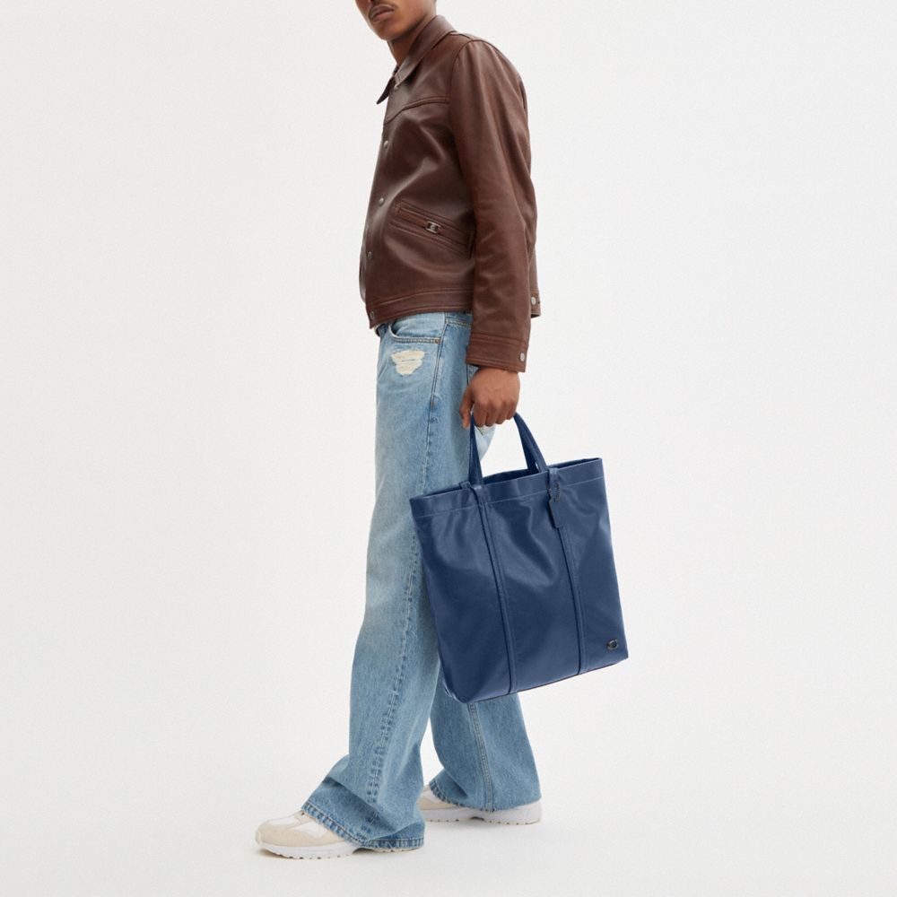 COACH®,Hall Tote Bag,Leather,Tote,Logo,Metal,Casual,Blue,Detail View
