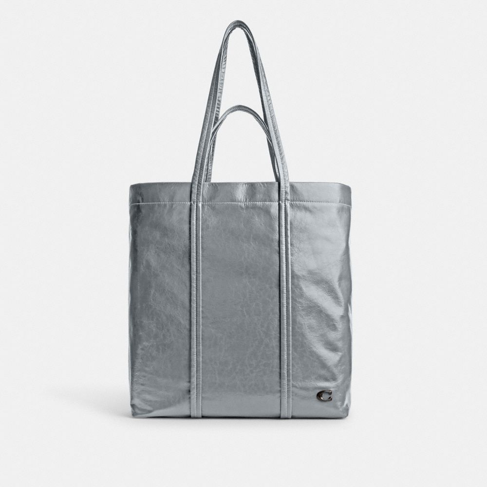 COACH®,Hall Tote Bag,Leather,Tote,Logo,Metal,Casual,Gray,Front View