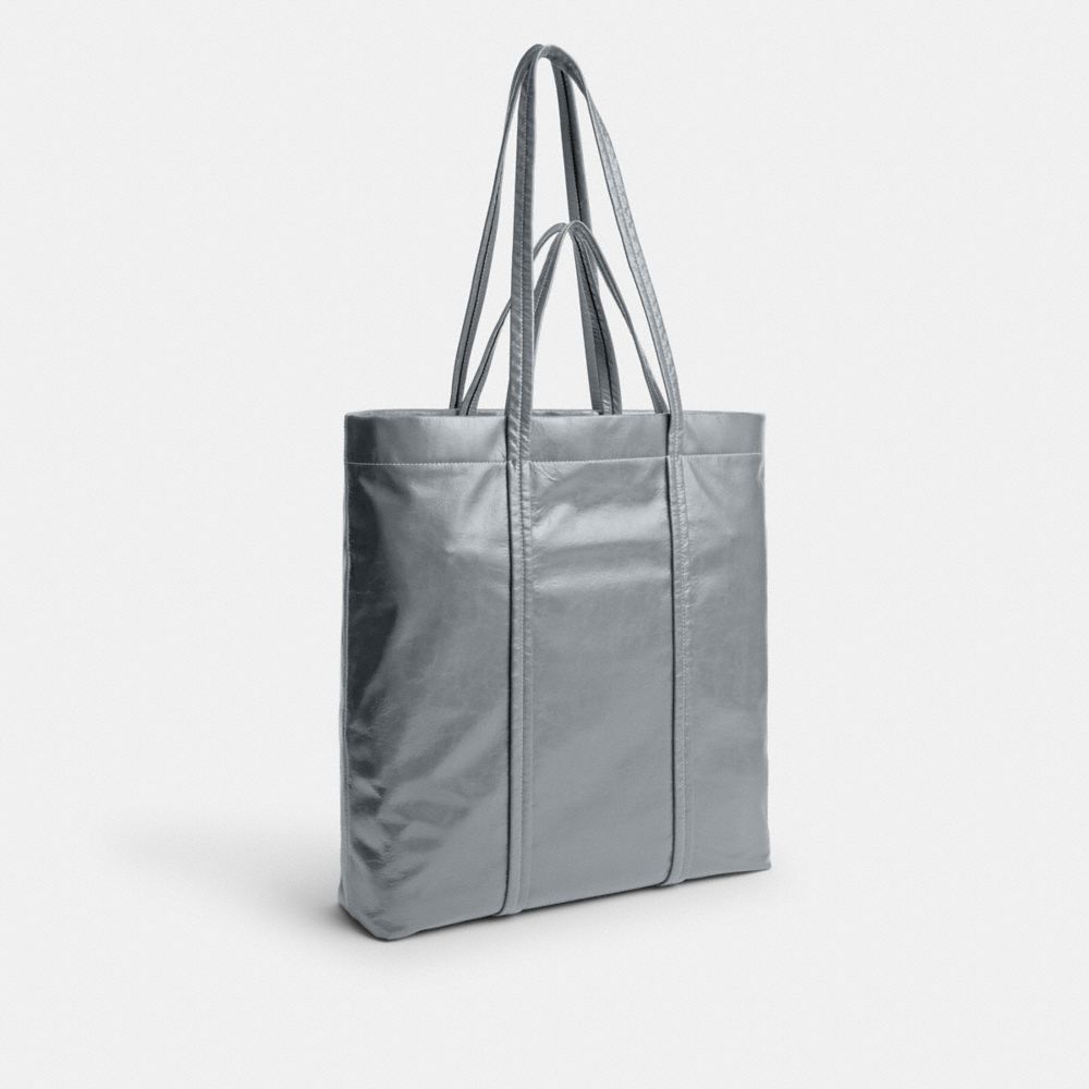 COACH®,Hall Tote Bag,Leather,Tote,Logo,Metal,Casual,Gray,Angle View