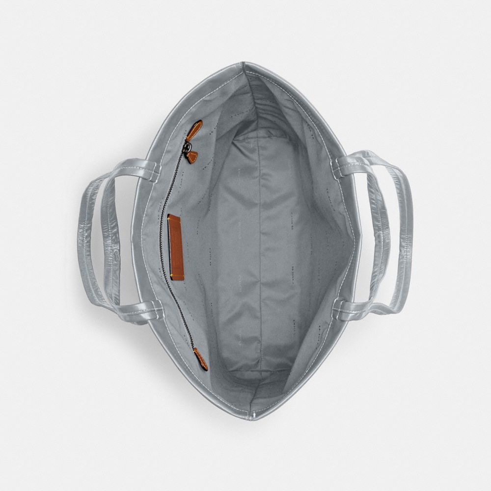 COACH®,Hall Tote Bag,Leather,Tote,Logo,Metal,Casual,Gray,Inside View,Top View