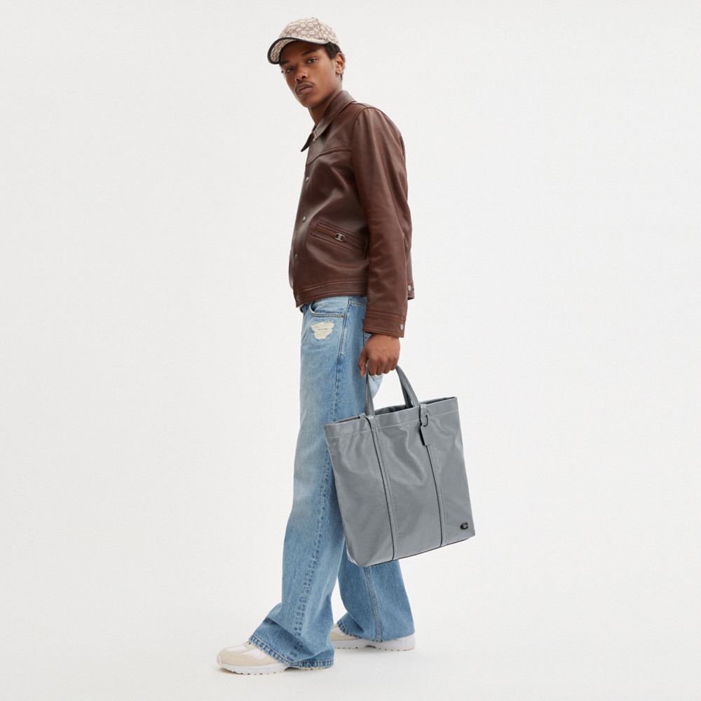 COACH®,Hall Tote Bag,Leather,Tote,Logo,Metal,Casual,Gray,Detail View
