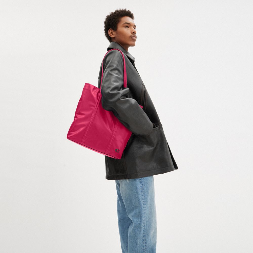COACH®,Hall Tote Bag 33,Leather,Tote,Metal,Logo,Casual,Pink,Detail View