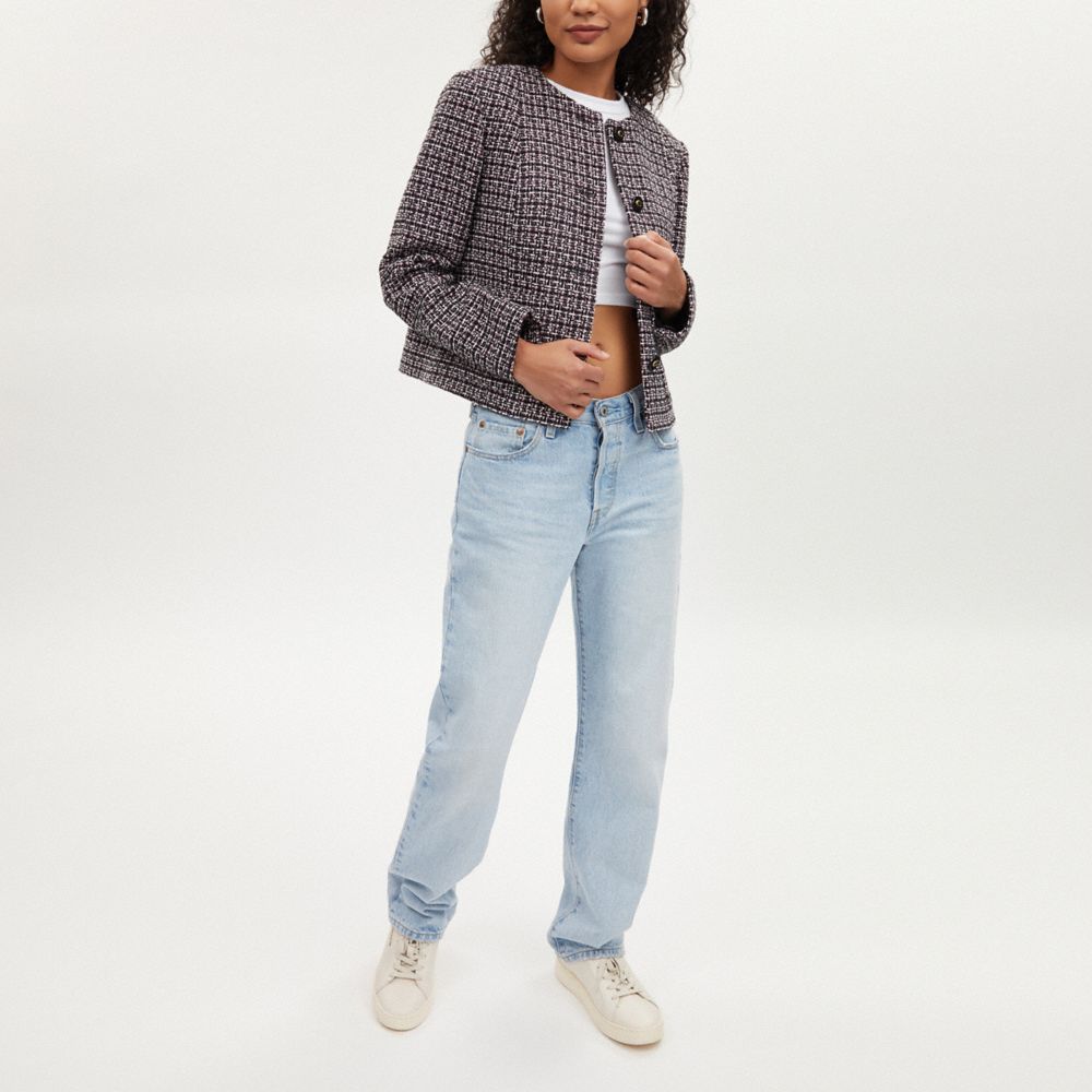 COACH®,ツイード ジャケット,ジャケット&コート,ﾋﾟﾝｸ ﾏﾙﾁ