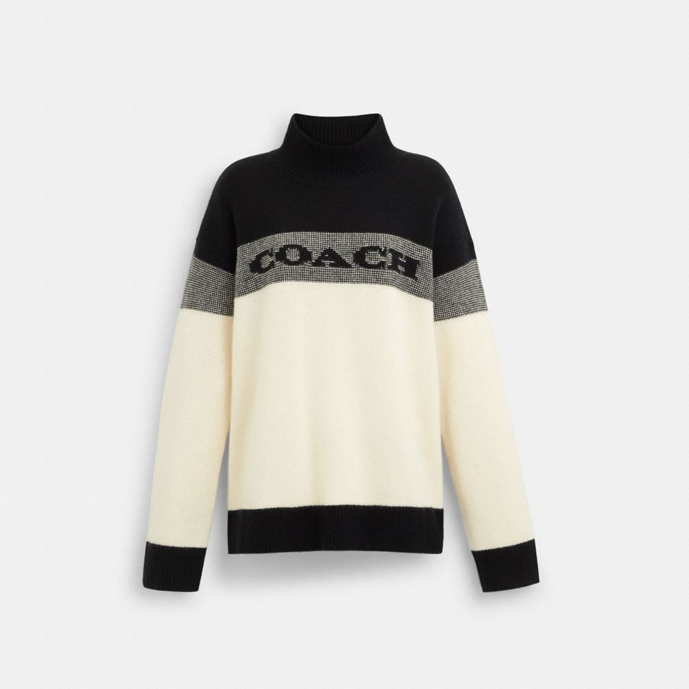 COACH®,TURTLENECK SWEATER,Black & White,Front View image number 0