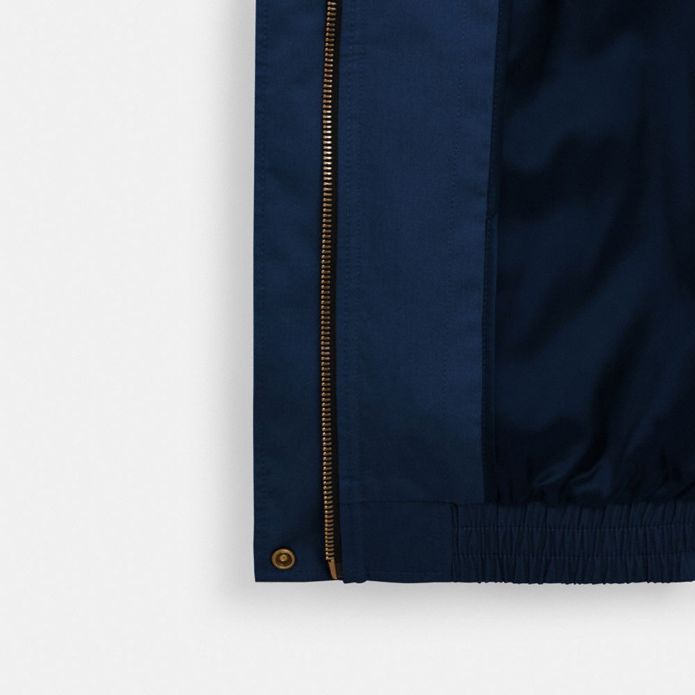 COACH®,SNAP FRONT HARRINGTON BOMBER,Metal,Deep Blue,Angle View