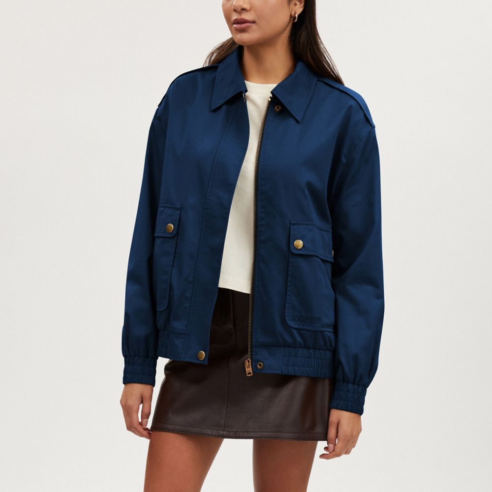 COACH®,SNAP FRONT HARRINGTON BOMBER,Deep Blue,Scale View