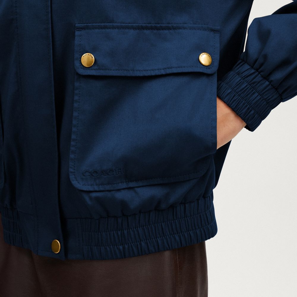 Coach denim button sales front bomber