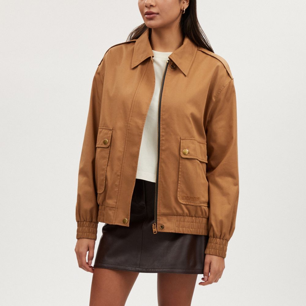 COACH®,SNAP FRONT HARRINGTON BOMBER,Chai,Scale View