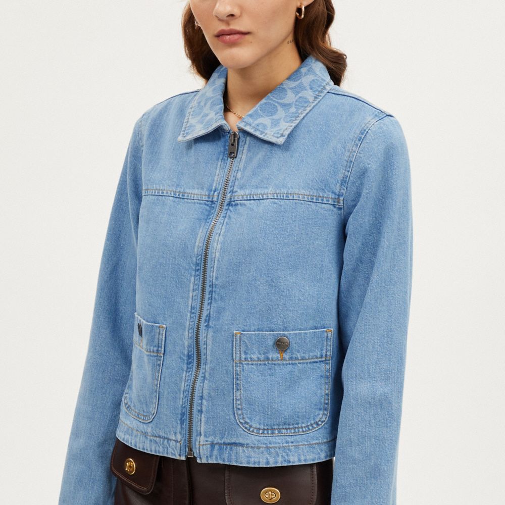 Cropped Zip Up Denim Jacket, blue