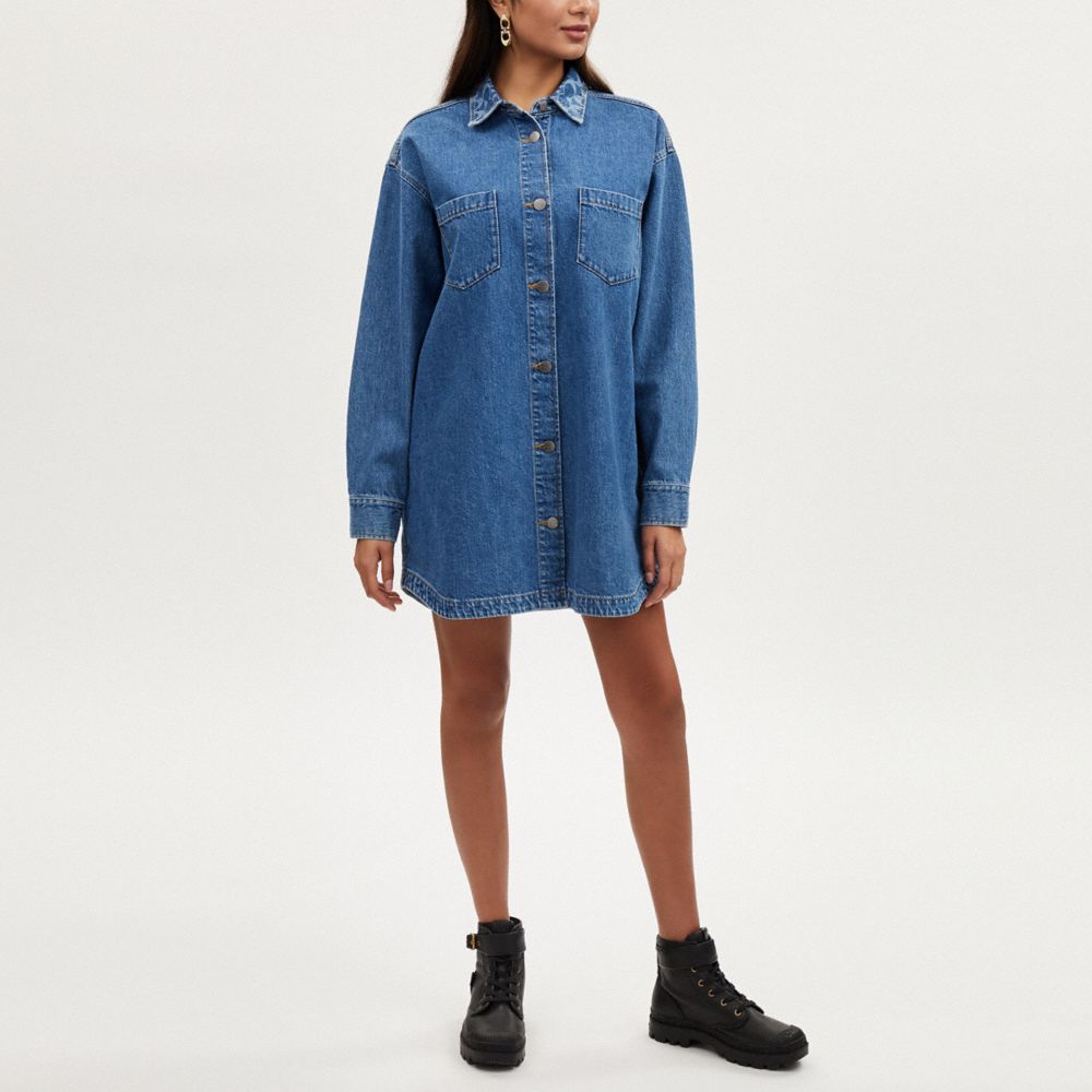 COACH®,OVERSIZED DENIM SHIRT DRESS,Medium Wash,Scale View