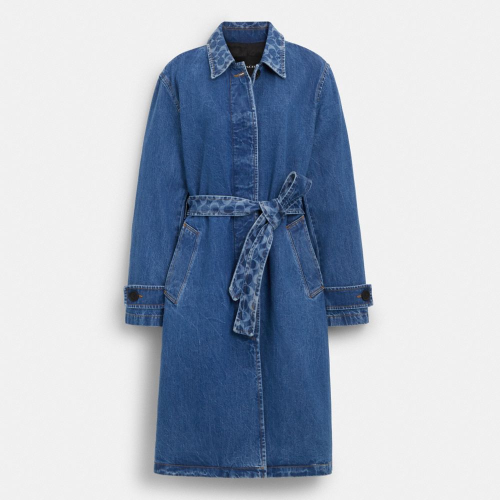 COACH®,Denim Trench,Denim,Cotton,Denim,Top Coat,Logo,Button,Tie Belt,Day Party,,Front View