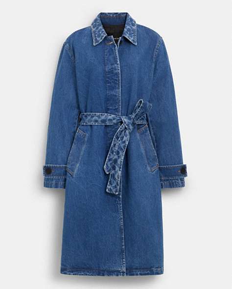 COACH®,DENIM TRENCH,Leather,Medium Wash,Front View